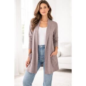 Pact Airplane Wrap Organic Cotton Open Front Cardigan Sweater Light Brown M